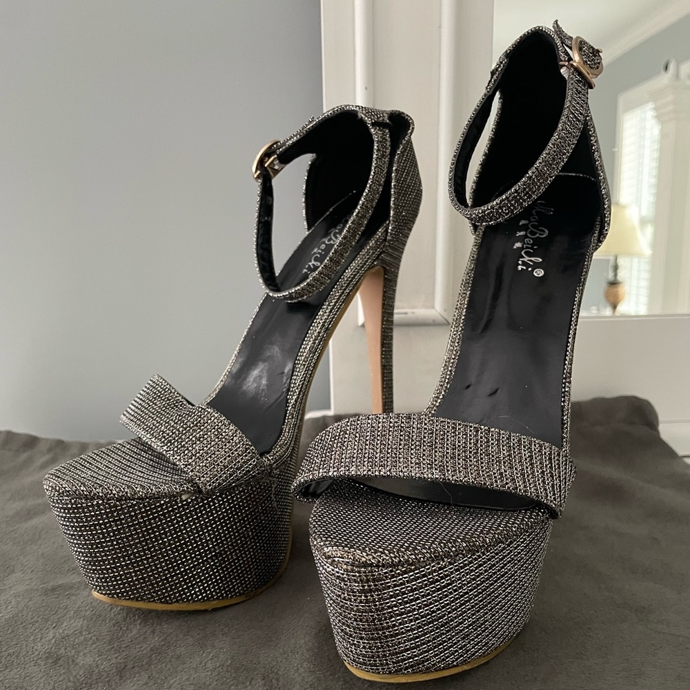 Metallic Silver Very Sexy Open Toe Platform High Heels